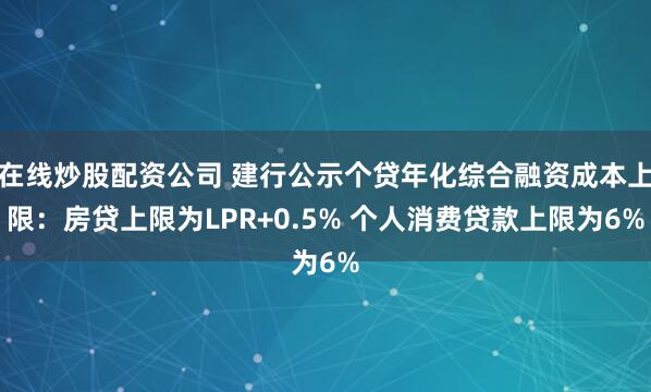 在线炒股配资公司 建行公示个贷年化综合融资成本上限：房贷上限为LPR+0.5% 个人消费贷款上限为6%